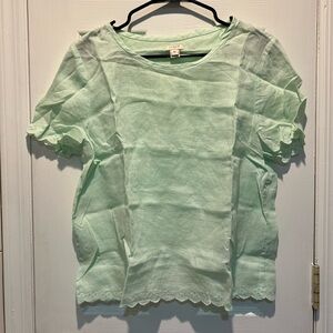 J Crew Light Green Linen Top with Back Opening